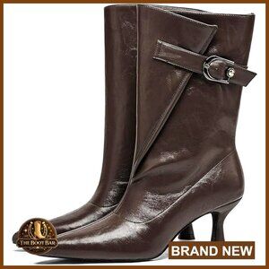 Wide Calf Slip On Boots with Kitten Heel Pointed Toe Mid Calf
